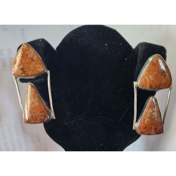 Earrings Moonkaite Jasper Post Silver Drop 10 gr Jerry & Fran Harr Handmade - Picture 4 of 13